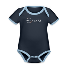 Load image into Gallery viewer, Organic Contrast Short Sleeve Baby Bodysuit - navy/sky