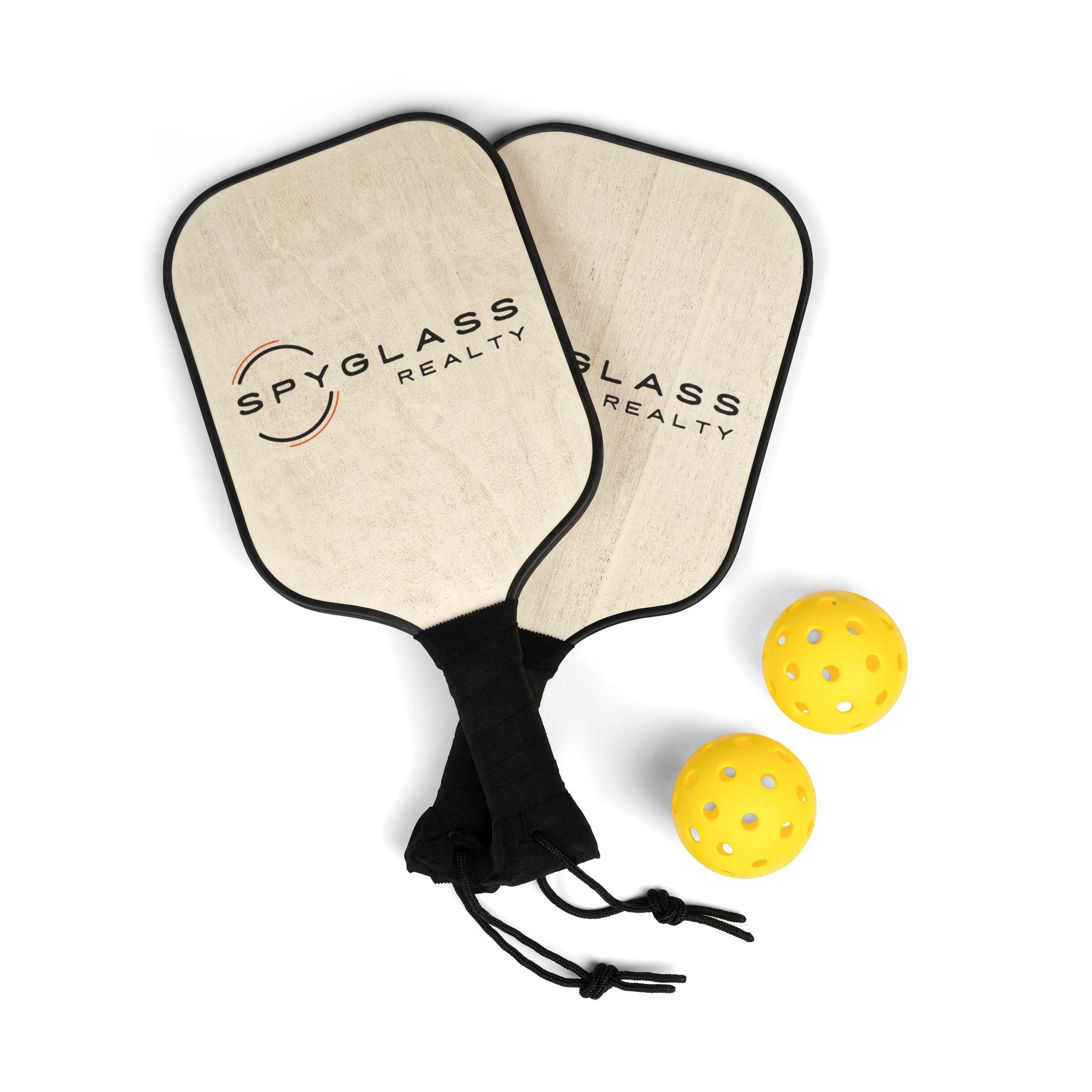 Spyglass Realty Pickleball Paddle Set - Branded Wooden Pickleball Kit with Balls