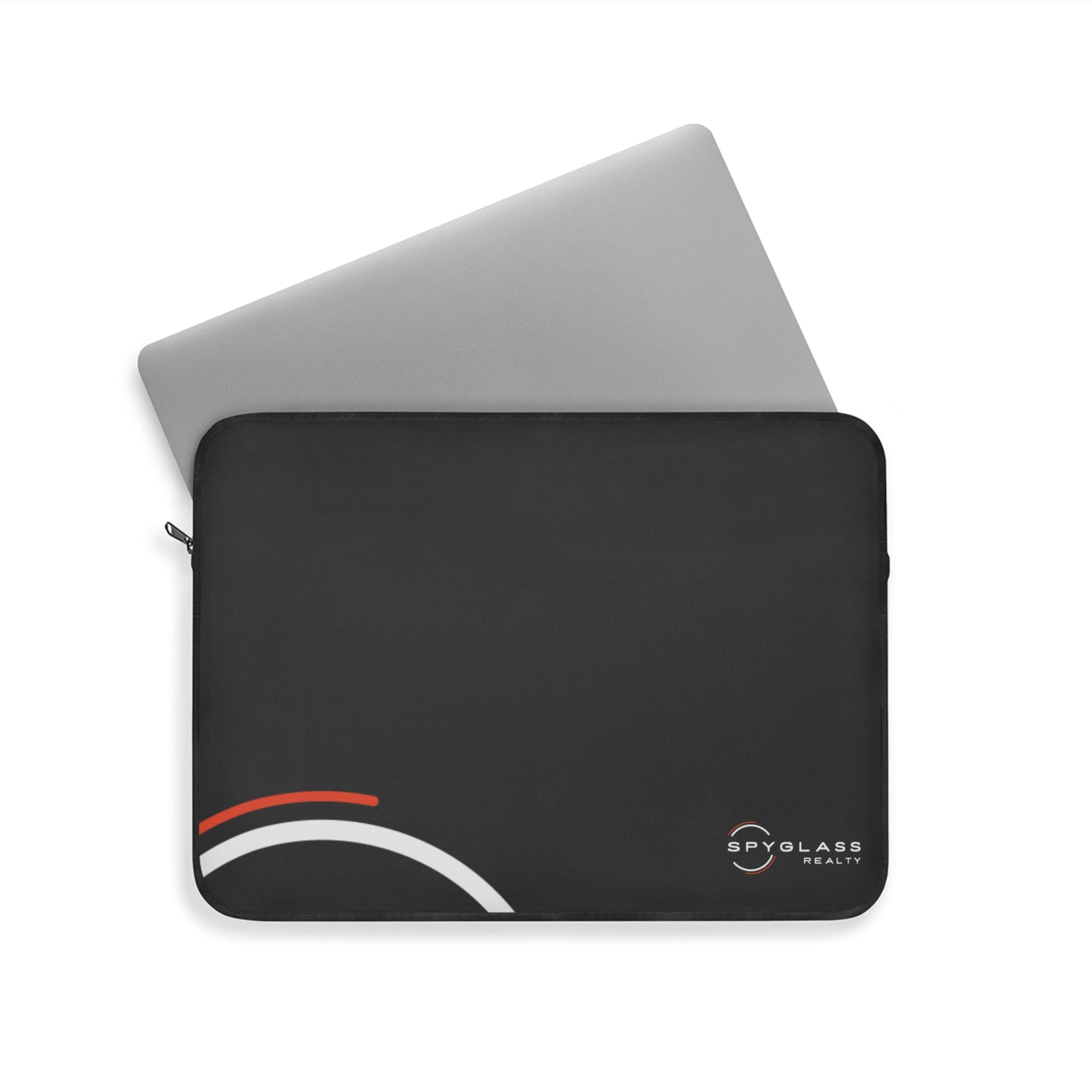 Laptop Sleeve – Minimal Black Protective Sleeve with Red & White Arc Accent (Spyglass Realty Logo)