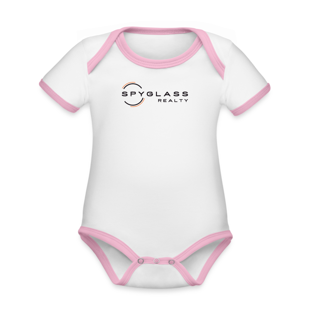 Organic Contrast Short Sleeve Baby Bodysuit - white/pink