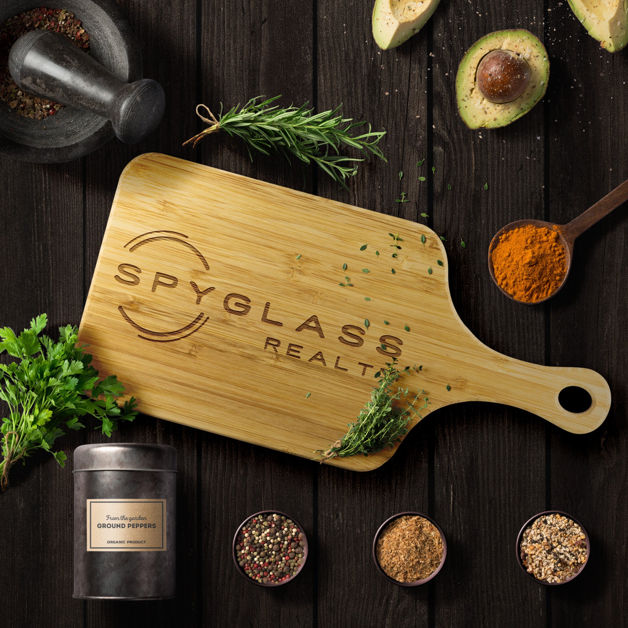 Spyglass Realty Wood Cutting Board with Handle