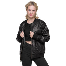 Load image into Gallery viewer, Spyglass Realty Faux Leather Bomber Jacket
